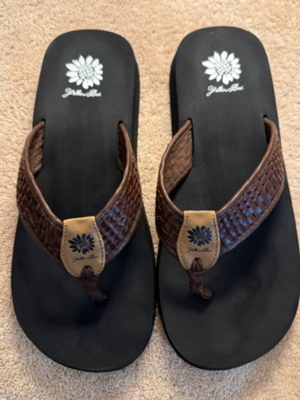 Yellow Box Brown Woven Strap Flip Flop Sandals Cushioned SKU220